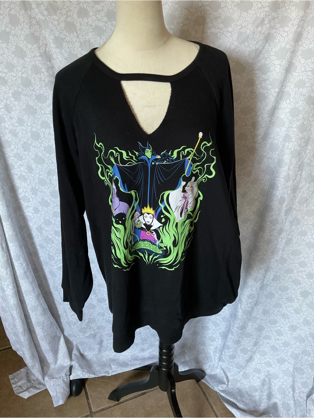 torrid Black V-Neck Sweater with Neon Green & Purple Villain Graphic